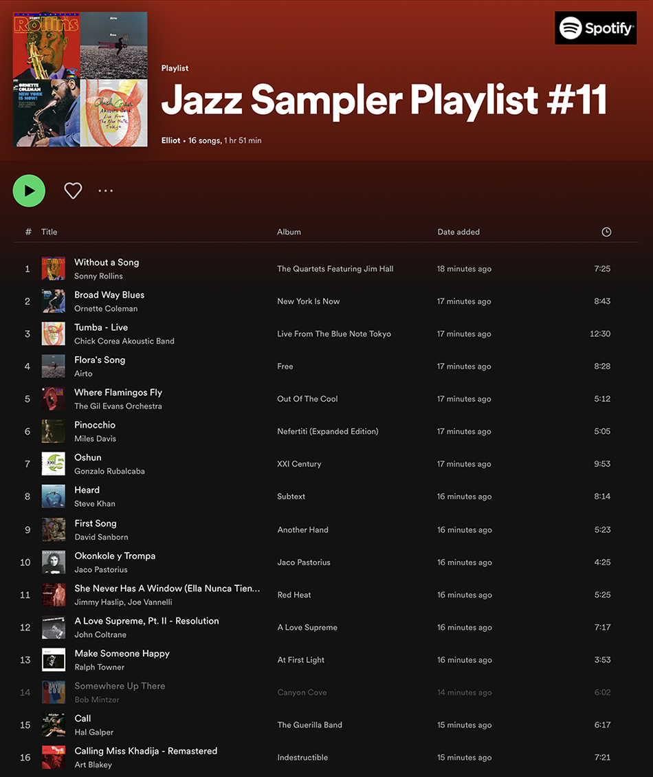 Spotify Jazz Sampler Playlist #11
