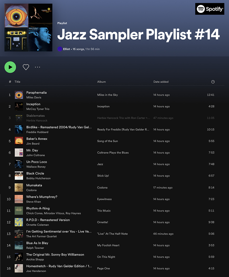 Spotify Jazz Sampler Playlist #14