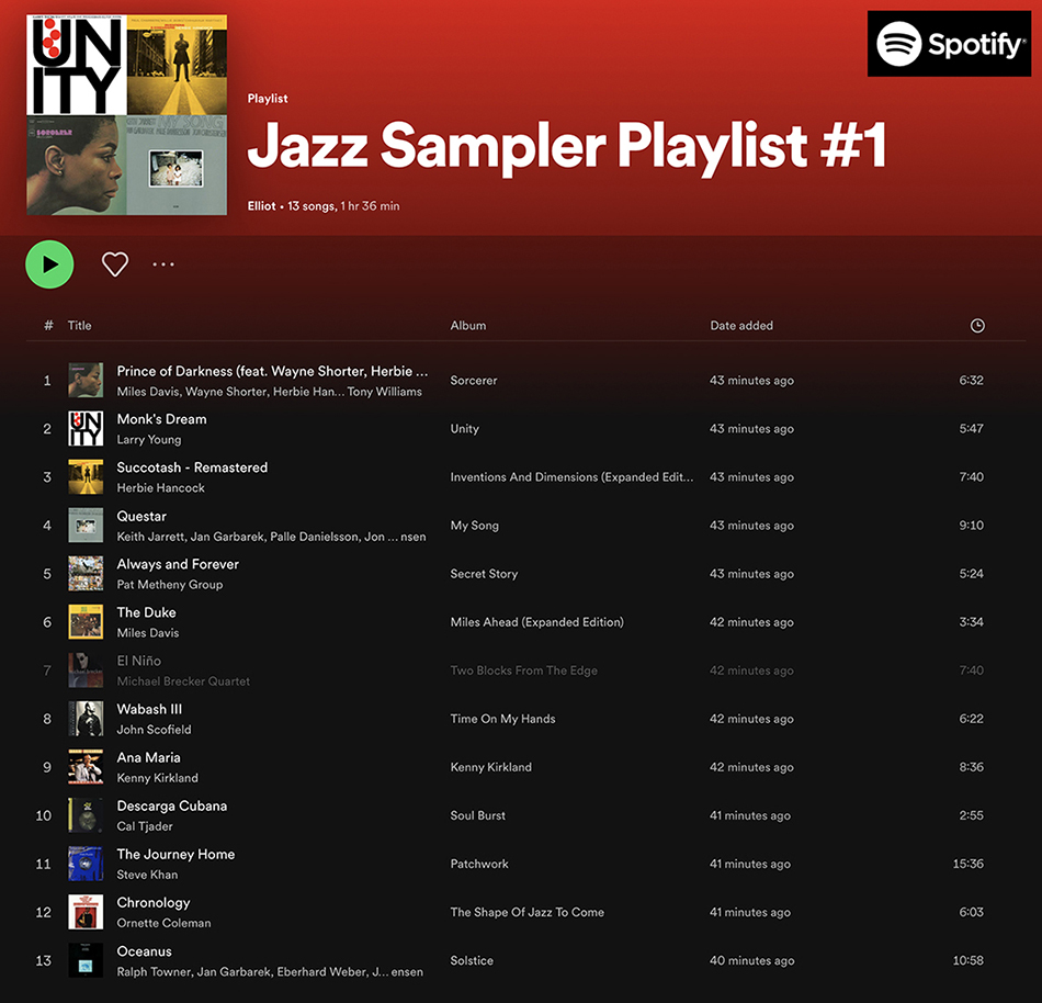 Spotify Jazz Sampler Playlist #1